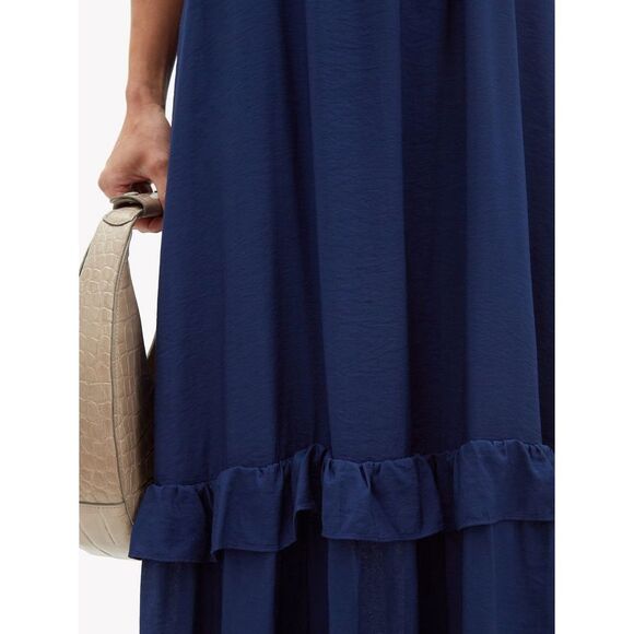 STAUD navy XS Ina Tiered Halterneck Muslin Maxi Dress - Picture 3 of 9